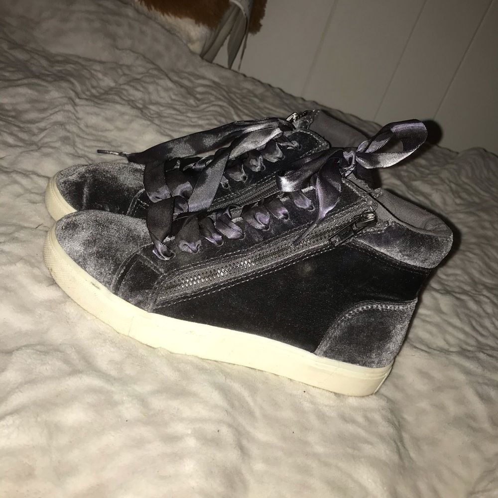 Satin, ribbon laced high top sneakers